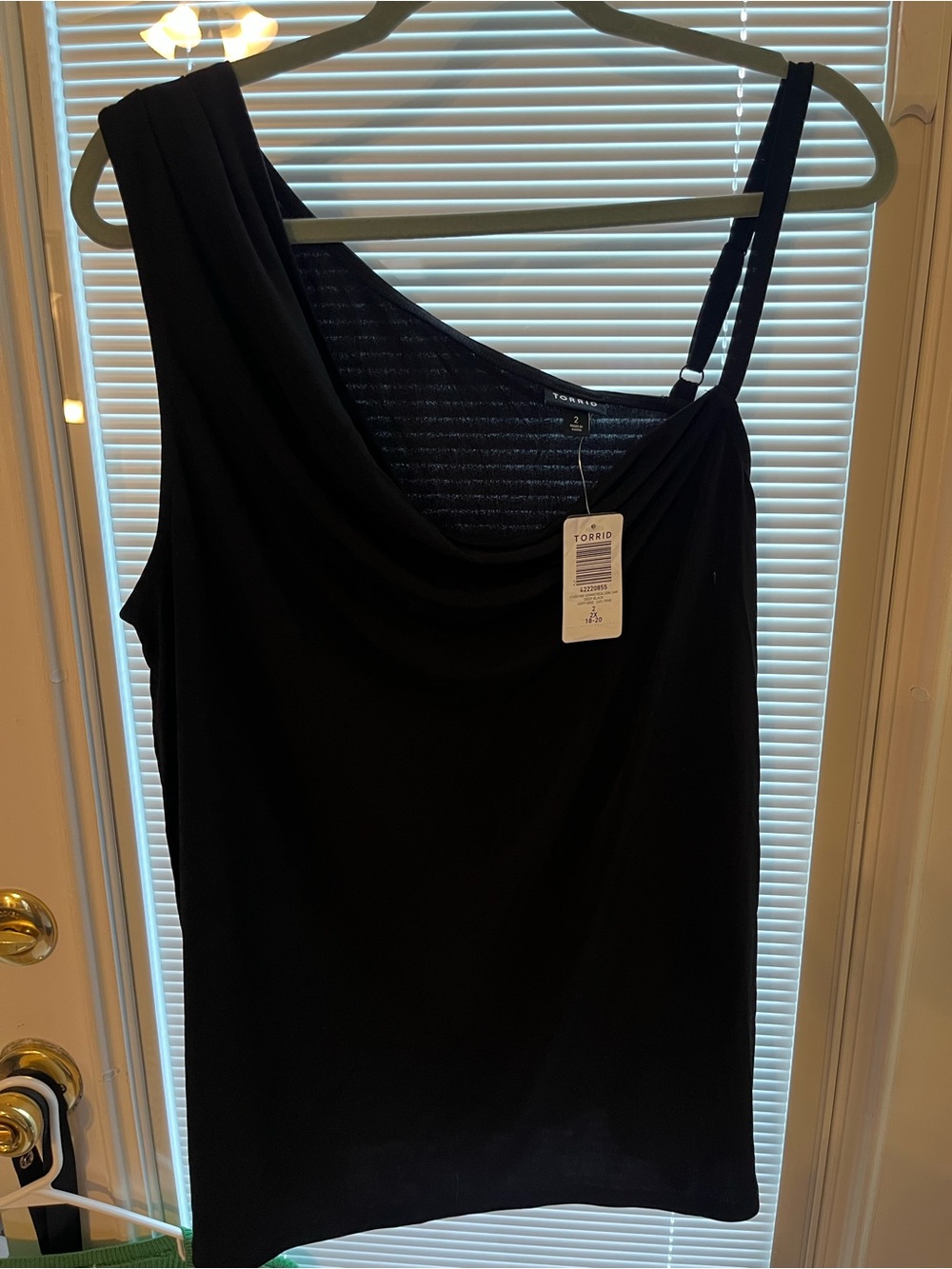 torrid Black One-Shoulder Draped Tank with Double Strap